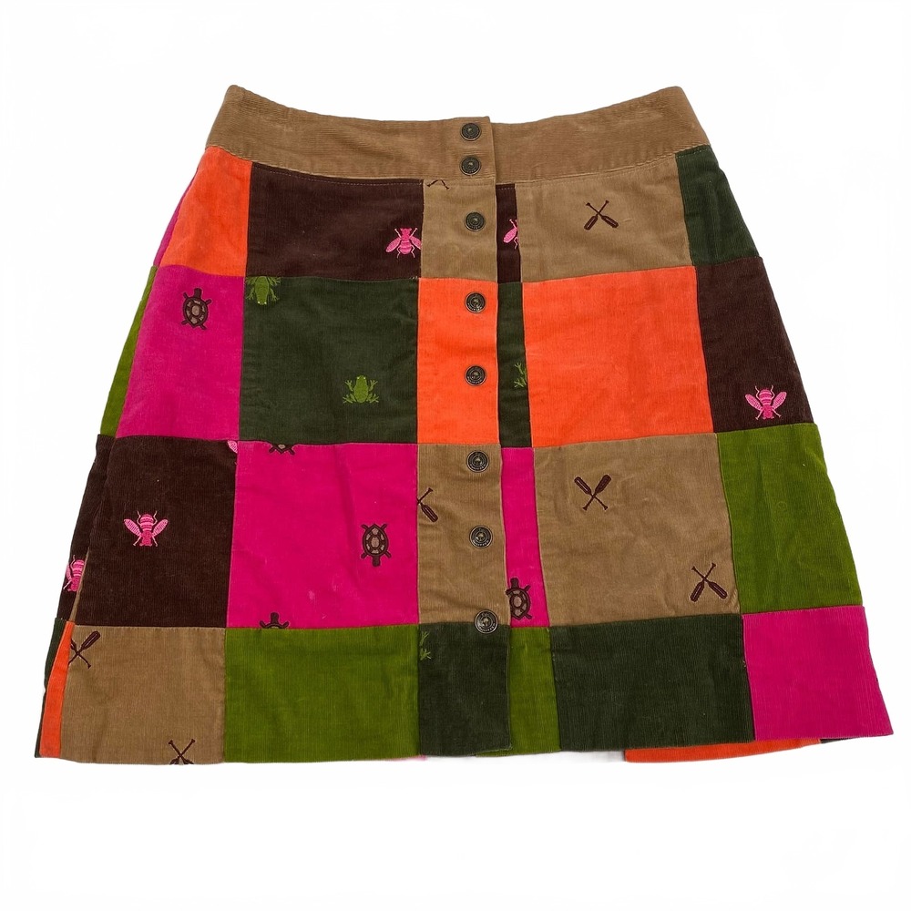 Lilly Pulitzer Brown Green Mini Skirt Corduroy Patchwork Embroidered | Womens 2